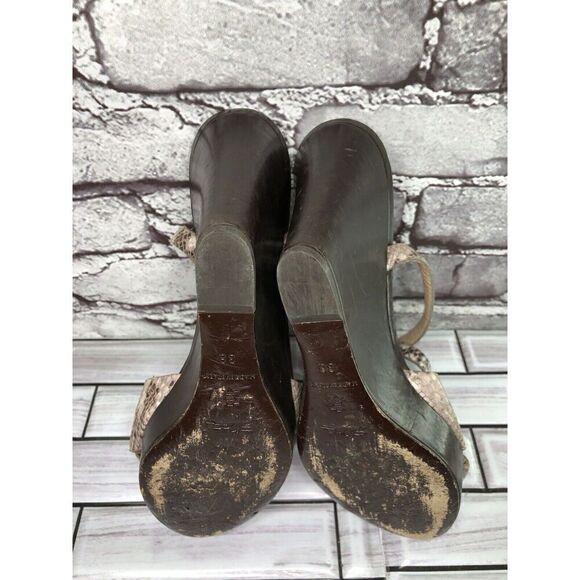 Longchamp Gray Taupe Snake Skin Leather Peep Toe Wedge Strap Sandals Women Sz 38 - Picture 15 of 16